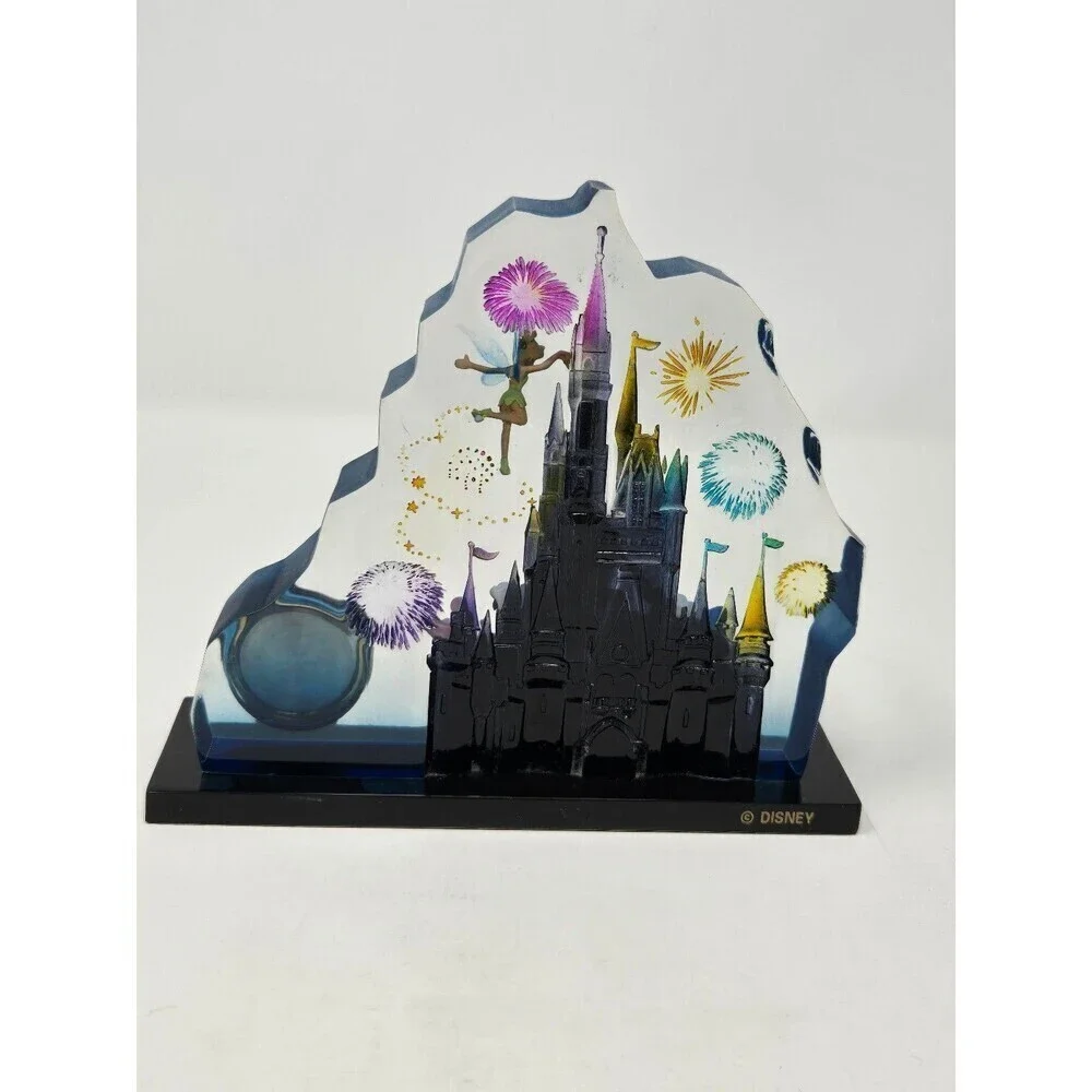 DISNEY PARKS WALT DISNEY WORLD ACRYLIC LUCITE STANDING CLOCK CASTLE FIREWORKS